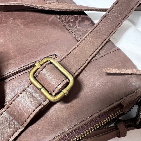 The Sak Collection-Brown Leather Embossed Floral Sides-Black/Pink inside-Phone - Picture 10 of 15